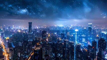 Fototapeta premium Night city top view. Illustration generated by ai