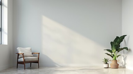 Clean and Modern Interior with Empty Wall, Mockup for Art or Paintings, Blank Wall Mockup, Bright and Minimalistic Interior Design.