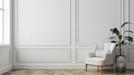 Clean and Modern Interior with Empty Wall, Mockup for Art or Paintings, Blank Wall Mockup, Bright and Minimalistic Interior Design.