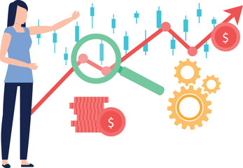 The girl is pointing at the finance graph.