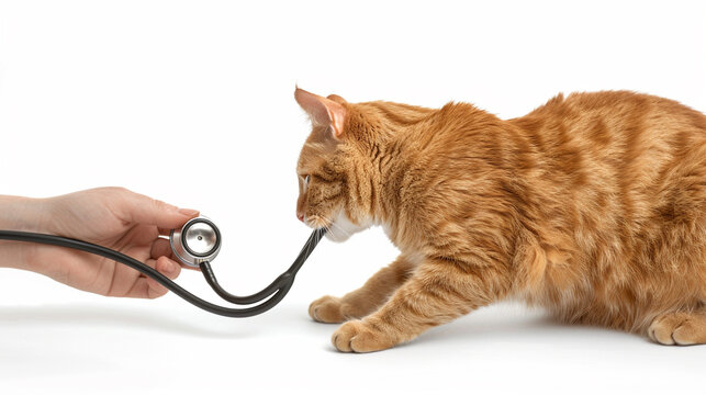 聴診器を噛む猫