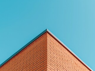 Red brick building on blue sky background, business center