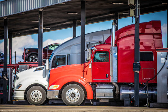 Truck stop and trucks in Ohio