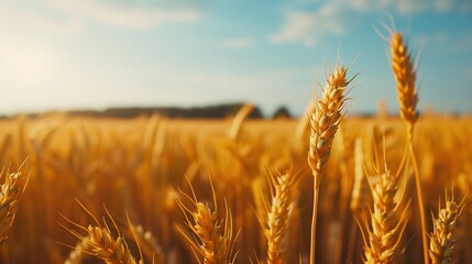 A field of wheat. Wheat is the foundation of diet and is also used in industries such as fuel, pulp, construction, bioplastics, and pharmaceuticals to support sustainable development.