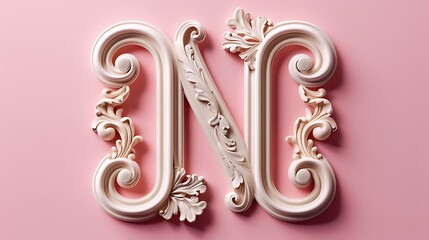 Fancy alphabet letters N on pink background