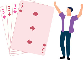 A boy is happy after winning a game in a casino.