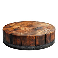 round wooden display isolated on transparent background ,wood product stand cut out ,generative ai