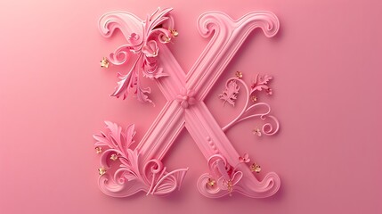 Fancy alphabet letters X on pink background