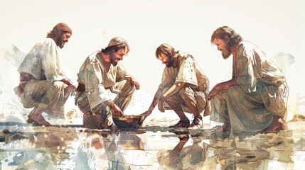 A painting depicting Jesus washing the feet of his disciples, symbolizing the importance of humility and service