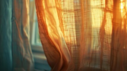 Potrait of orange curtain with sun light