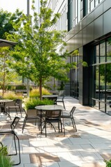 Fototapeta premium Professional Photography of the outdoor terrace or rooftop garden offering panoramic views and fresh air for employees to enjoy, Generative AI