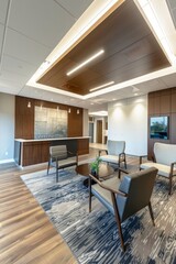 Fototapeta premium Professional Photography of the sleek and modern design elements incorporated throughout the new workplace, reflecting the company's, Generative AI