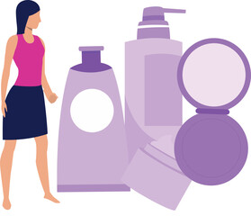 Girl looking at beauty products for promotion.