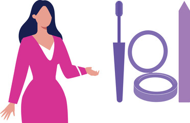 Girl showing different makeup products.