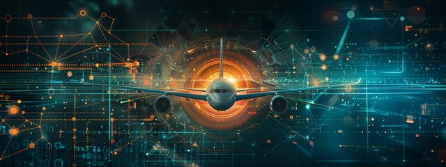 Globe with global connection lines and airplane flying. Worldwide technology concept.