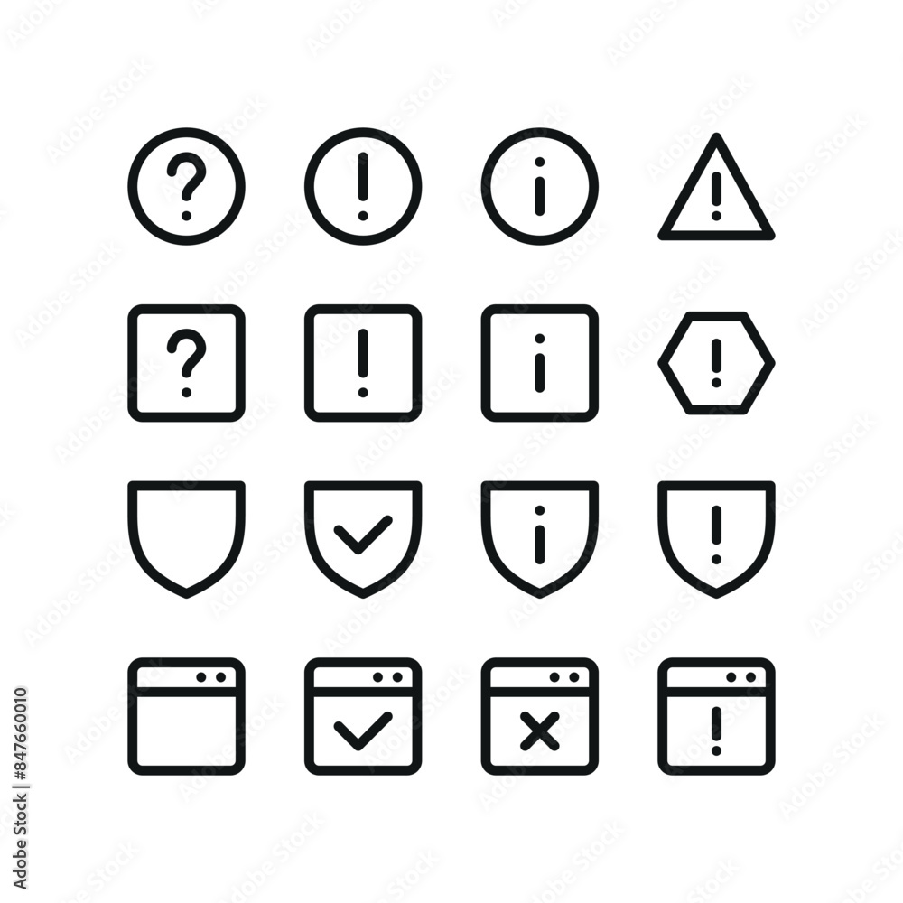 Poster warnings icons. set of ui isolated icons with editable stroke