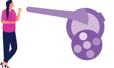 The girl is looking at the beauty products.