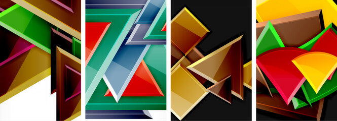 Glossy triangles geometric poster set for wallpaper, business card, cover, poster, banner, brochure, header, website