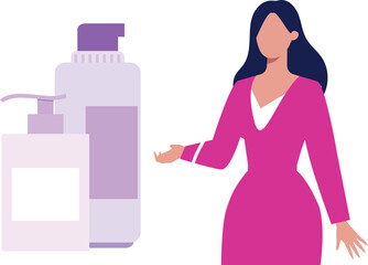 The girl is showing a bottle of lotion.