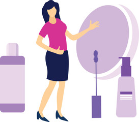 The girl is showing mascara and lotion.