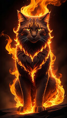 Cat in flames with fire