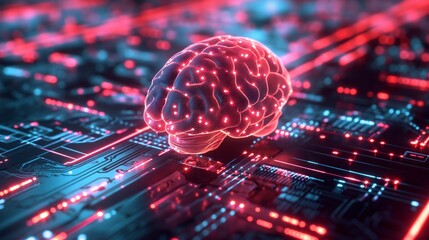 The fusion of human intelligence and advanced technology is beautifully depicted in this illuminated digital brain.