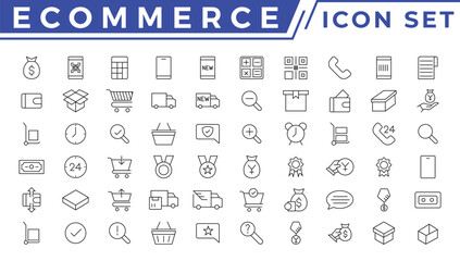 E-commerce icon set. Online shopping and delivery elements. E-business symbol. Solid icons vector collection.