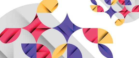 Minimal geometric elements on white. Petals, round triangles, star