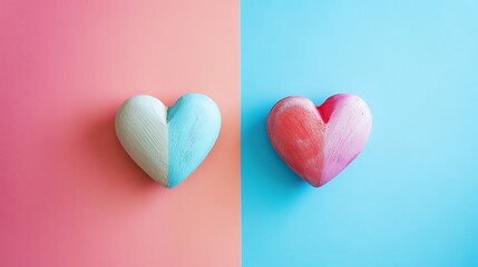 Obraz premium Two heart shapes showing romance concept isolated on colorful background