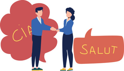 A boy and a girl are shaking their hands.