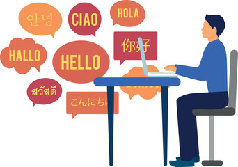 A boy is using laptop for online work.