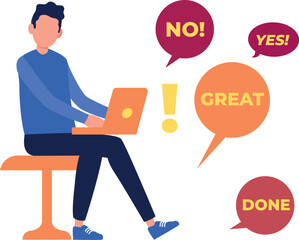 A boy is using laptop.