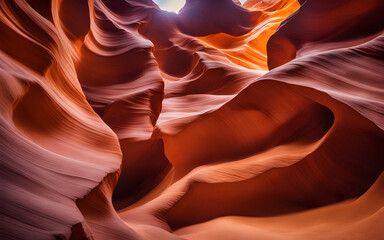 Early morning light on the sandstone formations of a canyon, warm tones, dramatic curves