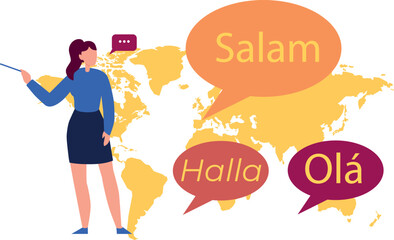 The girl is explaining about multilingual phrases.