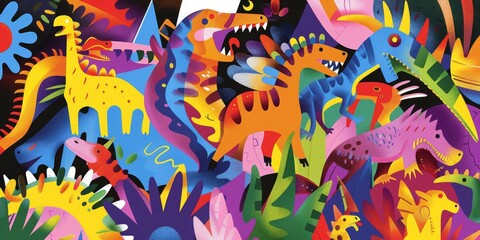 Playful Dinosaurs in a Fantasy World