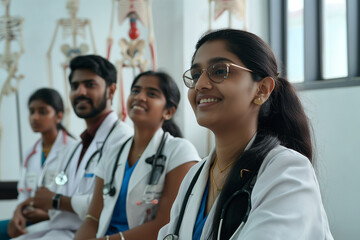 A group of doctors are smiling and sitting together