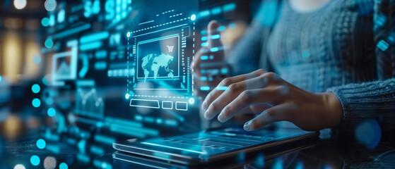 Businessman uses tablet network to access banking options, economy market money