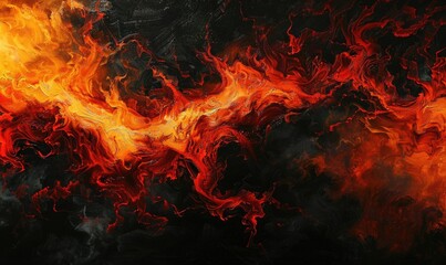 Burst of flames against a black backdrop, red-orange hues