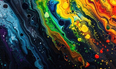 Close-up of paint bursting, rainbow hues spreading