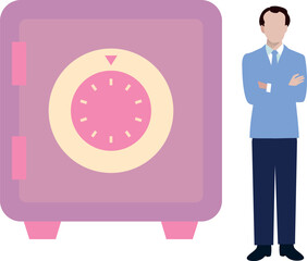 The boy is standing next to the locker.