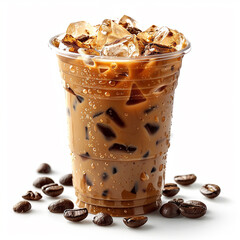 Iced coffee in plastic disposable togo cup or coffee latte in take away or to go cup isolated on white background including clipping path. Made with generative ai
