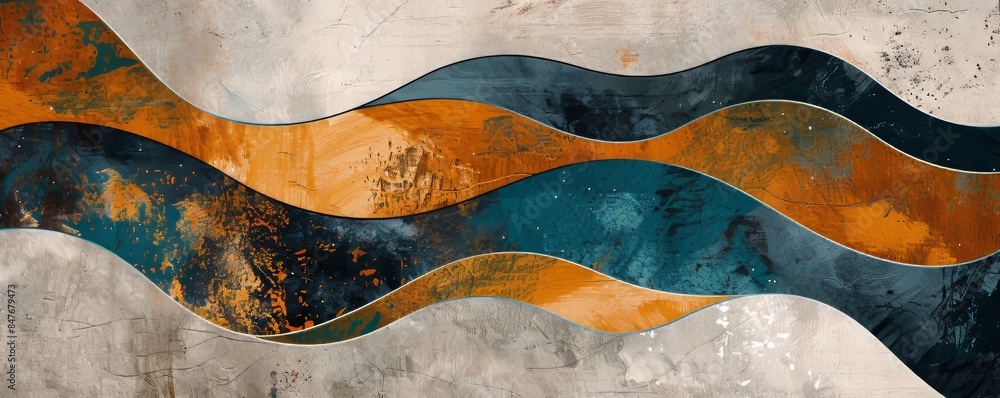 Poster abstract wavy patterns with a mix of earthy and cool tones, creating an organic feel.
