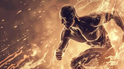 Athlete with golden energy trail
