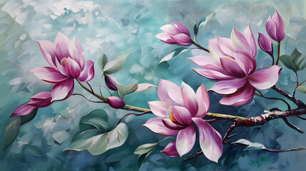 beautiful plants on canvas Oil color painting. Generative AI.