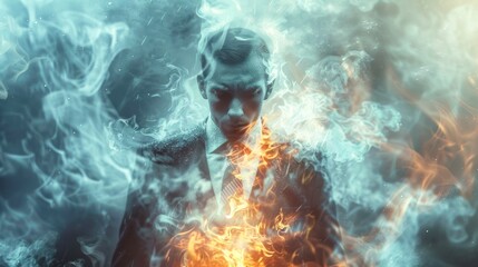 Fototapeta premium Fiery and smokey effect on man