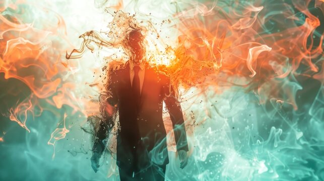 Man with exploding head of smoke