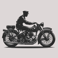 Obraz premium A silhouette of a man riding a classic motorbike in elegant vector art style, capturing the timeless essence and sleek lines of vintage motorcycles.