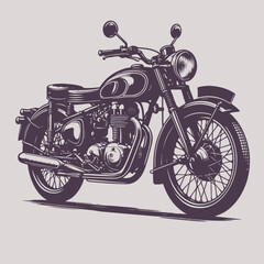 A monochrome hand-drawn motorcycle stands out against a white backdrop, its detailed design evoking timeless elegance and mechanical allure.