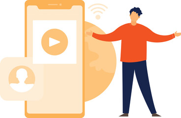 The boy is sharing a video.