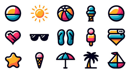 Fototapeta premium 夏のフラット デザイン アイコン、イラスト素材｜Summer Flat Design Icons, Illustrations.